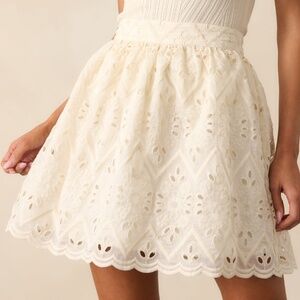 Red Dress Meant To Be Yours Ivory Eyelet Embroidered Cotton Mini Skirt Size MM /